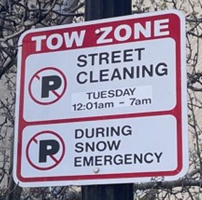 No Parking, snow emergency or street cleaning